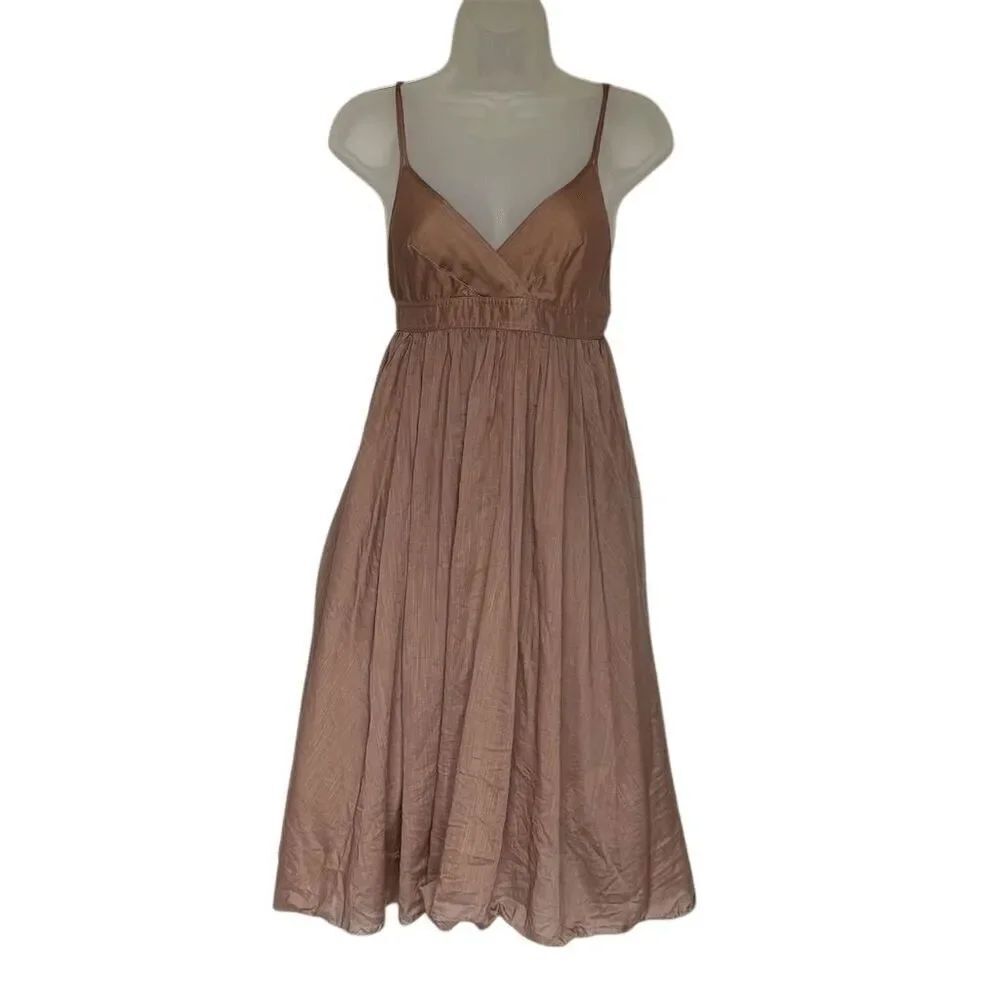 J.Crew Brown Empire Waist Cotton Spaghetti Strap A-Line Knee Length Dress Size 0